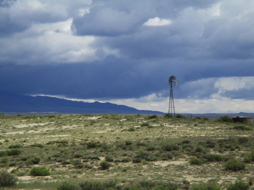 A windmill on the high desert in Wyoming.