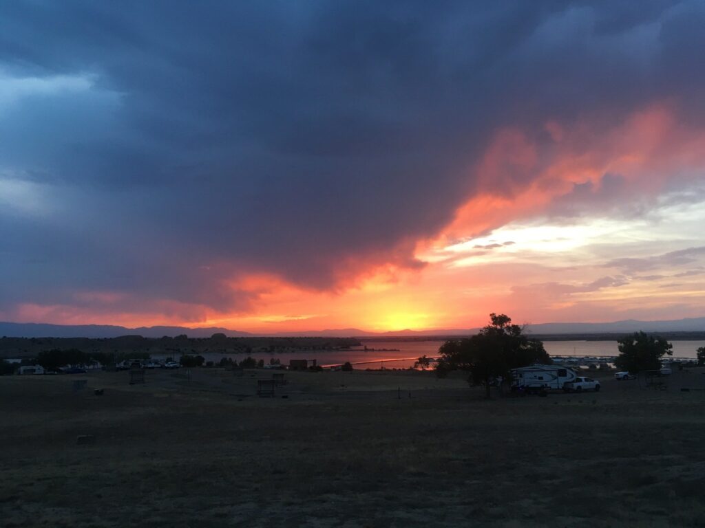 A sunset over Lake Pueblo west of Pueblo, CO.